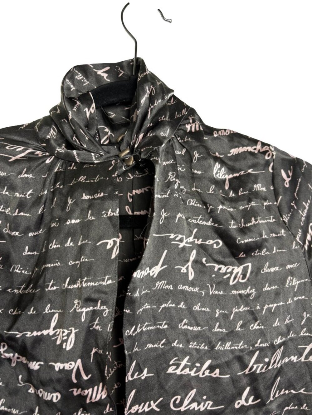 Cinq à Sept Love Note Script Print Ruffle Mock Neck Mini Dress Black Pink - Picture 4 of 11